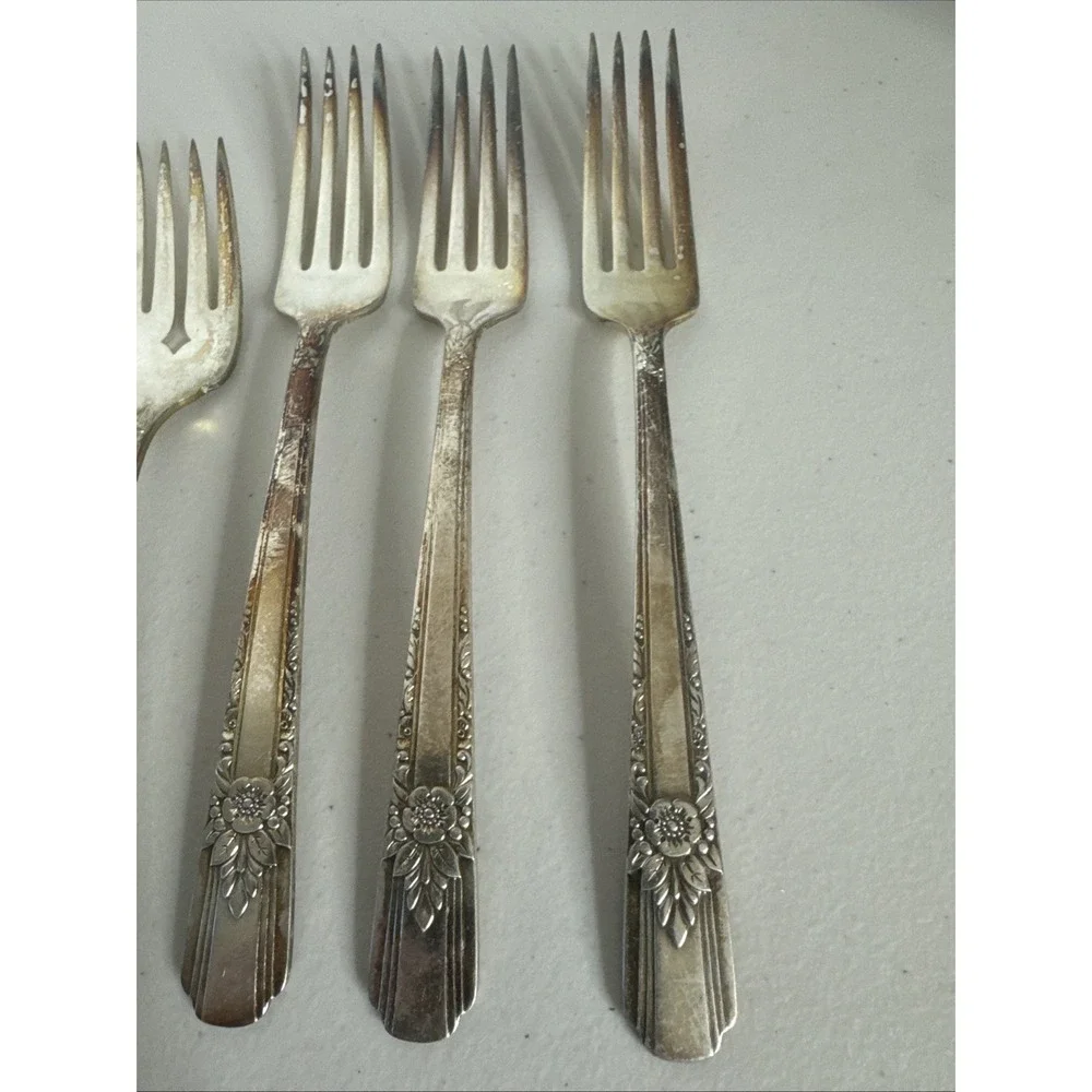 Oneida Nobility Plate 1938 La Rose 6 Forks Floral Silverplate Art Dec